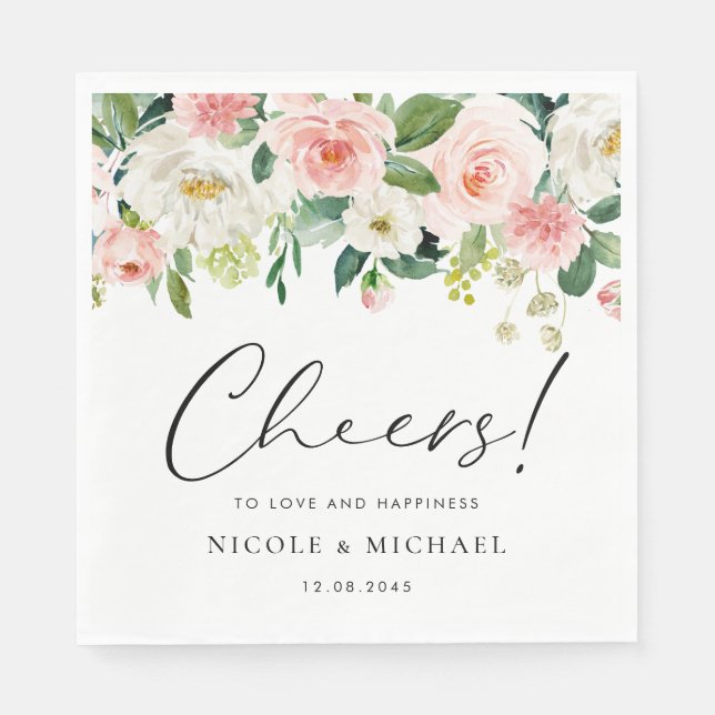 Watercolor Garden Flowers Spring Wedding Napkin (Front)