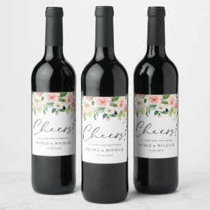 Watercolor Garden Flowers Spring Wedding Wine Label