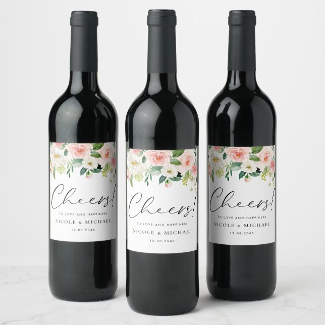 Watercolor Garden Flowers Spring Wedding Wine Label (Bottles)