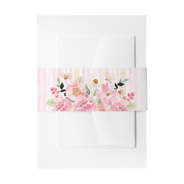 Watercolor Garden Flowers Stripes Invitation Belly Band (Front Example)