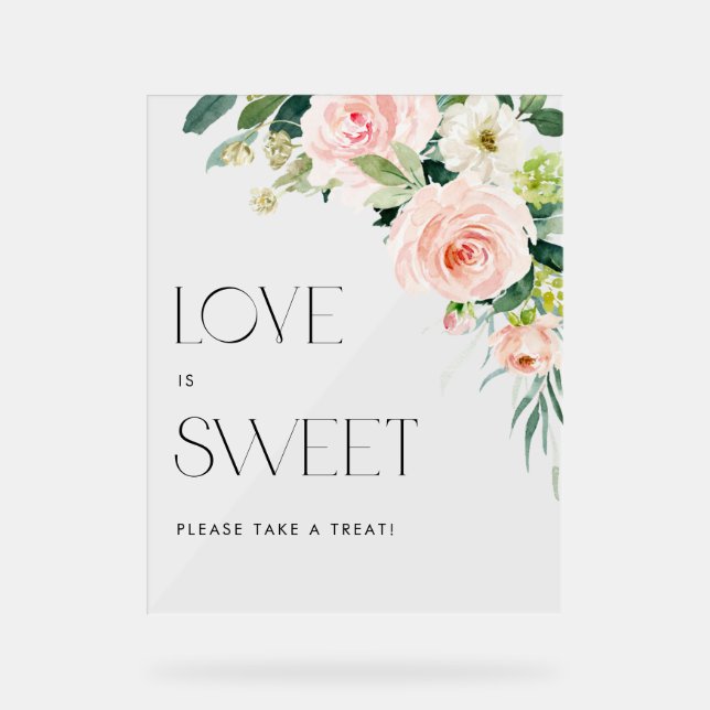 Watercolor Garden Flowers Wedding Love is Sweet Acrylic Sign (Front)