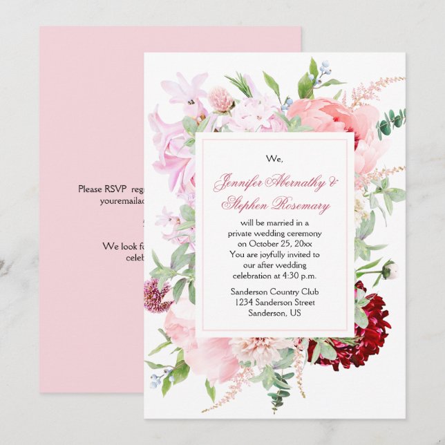 Watercolor Garden Flowers Wedding Reception Only Invitation (Front/Back)
