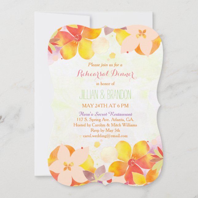 Watercolor Garden Flowers Wedding Rehearsal Dinner Invitation (Front)