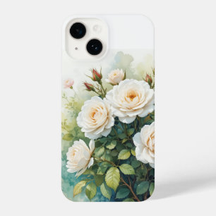 Watercolor Garden Flowers White Roses iPhone 14 Case