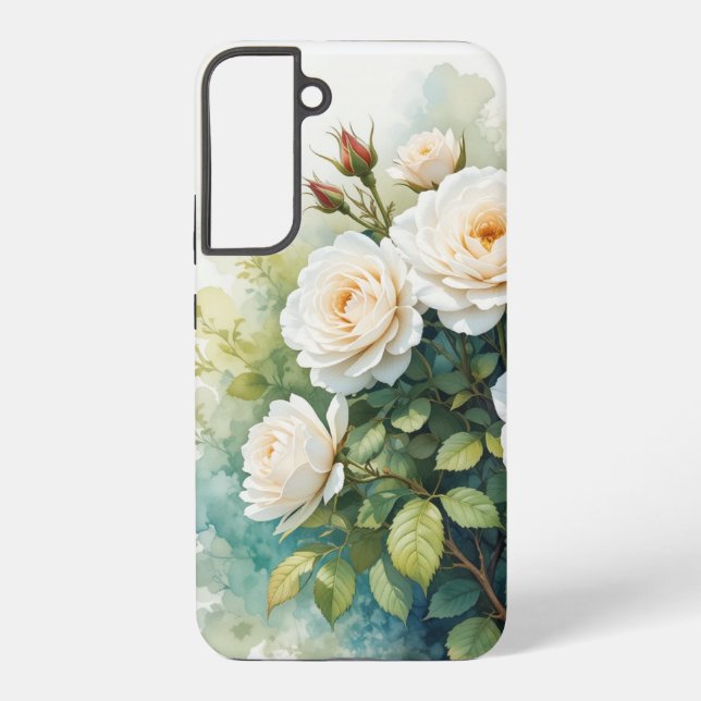 Watercolor Garden Flowers White Roses Samsung Galaxy S22+ Case (Back)