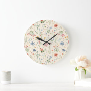 watercolor Garden Flowers Wildflower Spring Meadow Large Clock