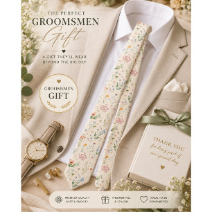 watercolor Garden Flowers Wildflower Spring Meadow Tie