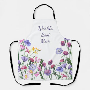 Watercolor Garden Flowers World's Best Mum   Apron