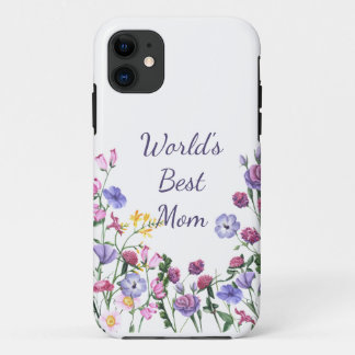 Watercolor Garden Flowers World's Best Mum  iPhone 11 Case