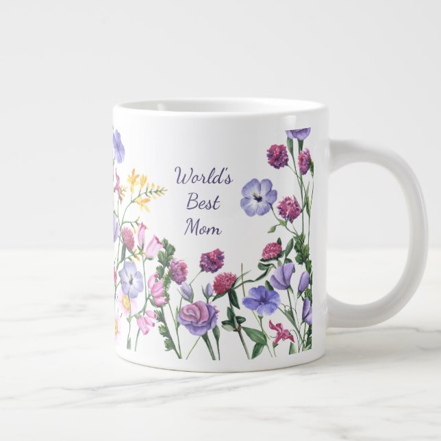Watercolor Garden Flowers World's Best Mum  Mug (Right)
