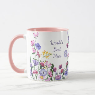 Watercolor Garden Flowers World's Best Mum  Mug