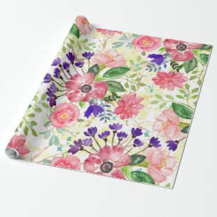 Watercolor garden flowers wrapping paper