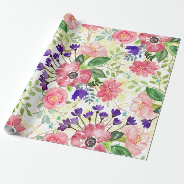 Watercolor garden flowers wrapping paper (Unrolled)