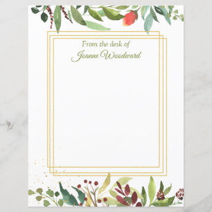 Watercolor Garden Foliage Bordered Paper Sheet
