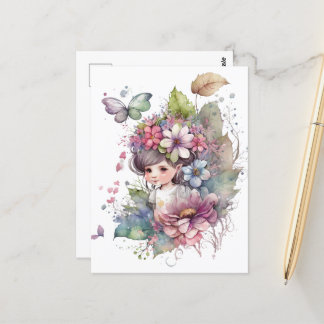 Watercolor Garden Girl - Baby Fairy Postcard