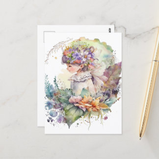 Watercolor Garden Girl - Little Fairy Postcard