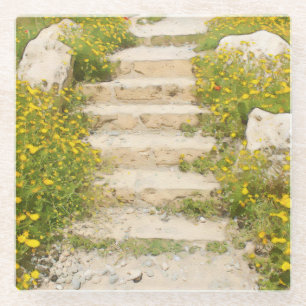 Watercolor garden glass coaster