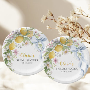 Watercolor Garden Lemon Citrus Bridal Shower Paper Plate