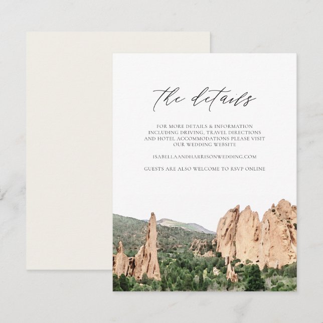 Watercolor Garden of the Gods Wedding Details Card (Front/Back)