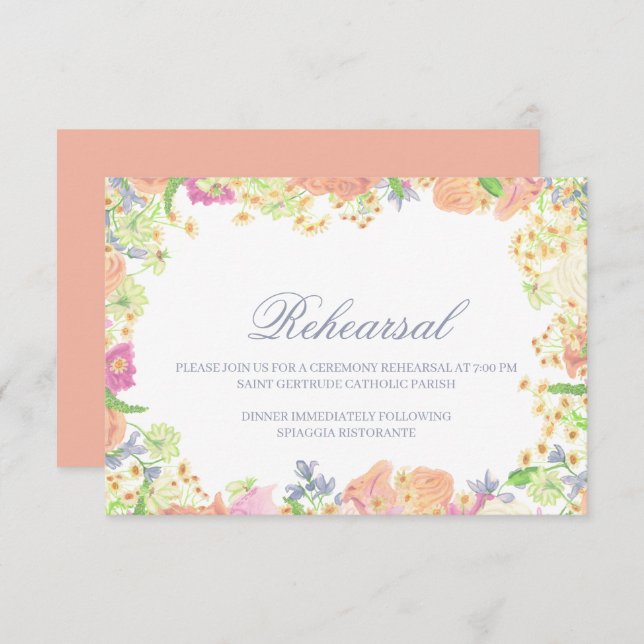 Watercolor Garden Party Floral Crest Wedding Enclosure Card (Front/Back)