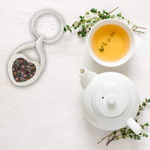 Watercolor garden pattern black Metal Keychain