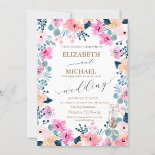Watercolor Garden Pink Flowers Invitation