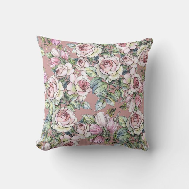 Watercolor Garden: Rose Tulip Elegance. Cushion (Front)