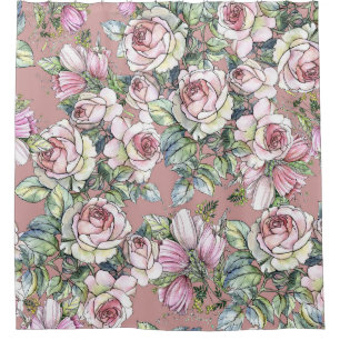 Watercolor Garden: Rose Tulip Elegance. Shower Curtain
