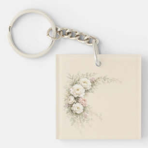 Watercolor Garden Roses for Timeless Key Ring