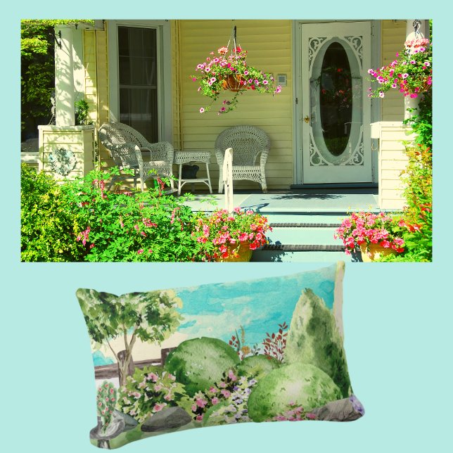 Watercolor Garden Scene  Lumbar Cushion (Creator Uploaded)