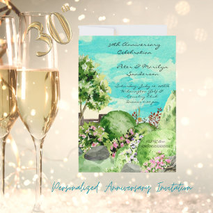 Watercolor Garden Scene Personalised Anniversary Invitation