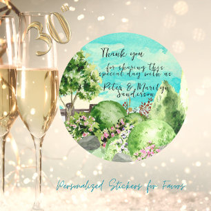Watercolor Garden Scene Thankyou Personalised  Classic Round Sticker
