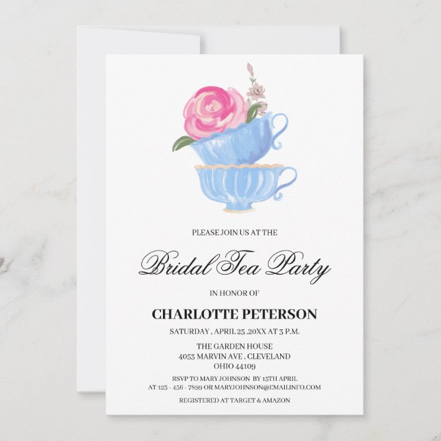 Watercolor Garden Tea Party Bridal Shower  Invitation (Front)