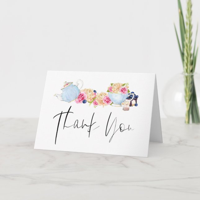 Watercolor Garden Tea Party Hand Lettered Card (Front)