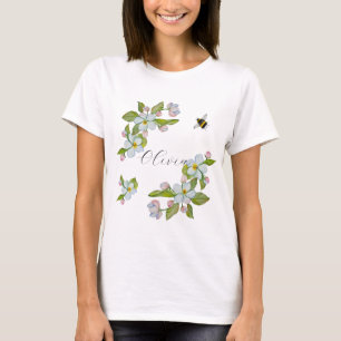 Watercolor garden tree flowers and bumblebee. T-Shirt