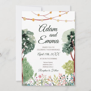Watercolor Garden w/ Stringed Lights Wedding Invitation