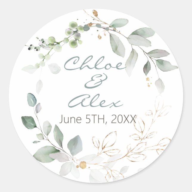 Watercolor Garden Wedding Classic Round Sticker (Front)