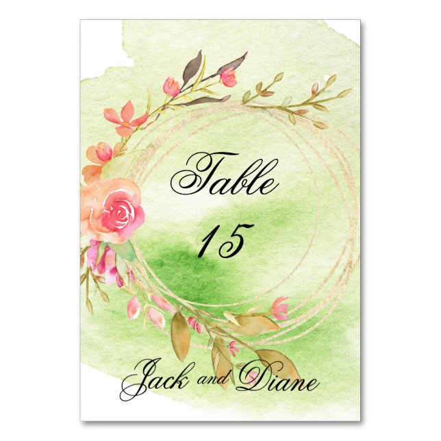 Watercolor Garden Wedding Table Number (Back)