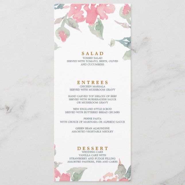 WATERCOLOR GARDEN WEDDING wedding dinner menu (Front)