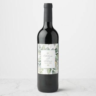 Watercolor Garden Wedding Wine Label
