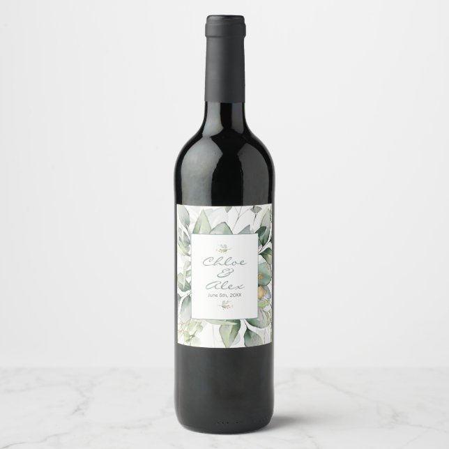 Watercolor Garden Wedding Wine Label (Front)