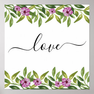 Watercolor garland handwritten calligraphy floral poster