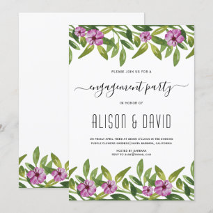 Watercolor garland purple wedding engagement party invitation