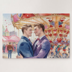 Watercolor Gay Men Couple in Love Jigsaw Puzzle