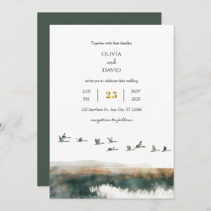 Watercolor Geese Coastal Twilight Beach Wedding  Invitation
