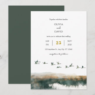 Watercolor Geese Coastal Twilight Beach Wedding  Invitation