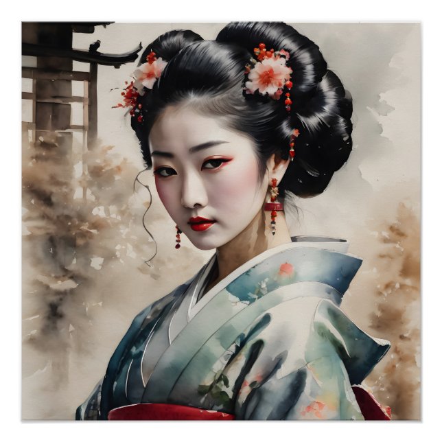 Watercolor Geisha no 3 Poster (Front)