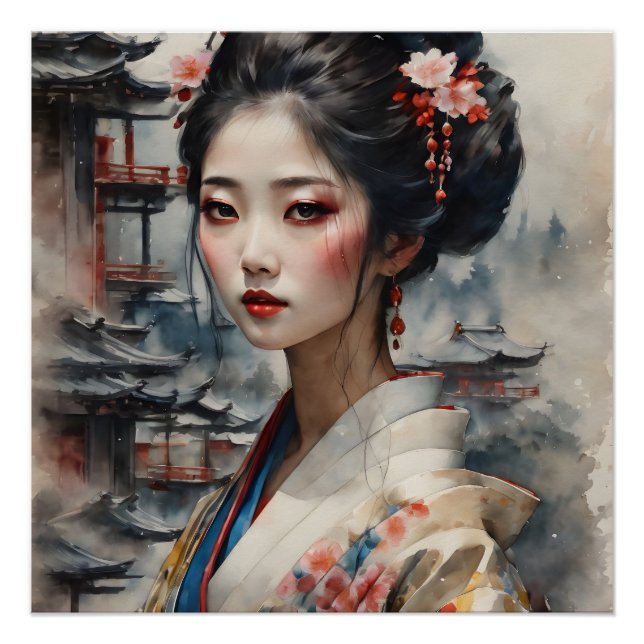 Watercolor Geisha no 8 Poster (Front)