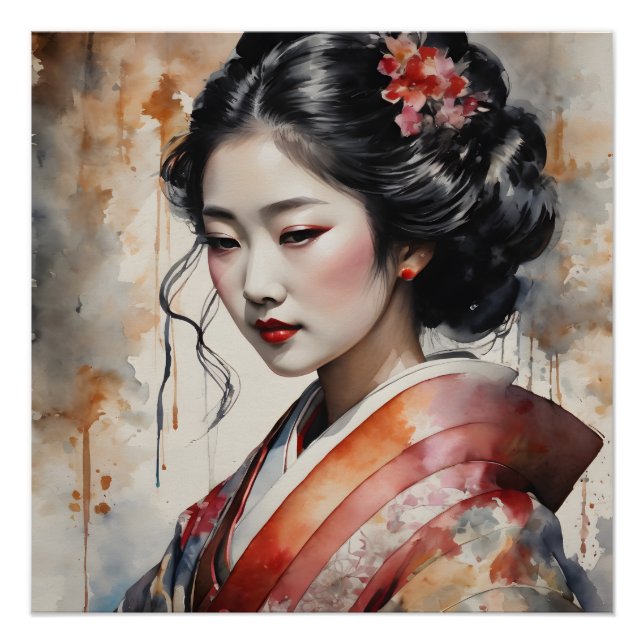 Watercolor Geisha no 9 Poster (Front)