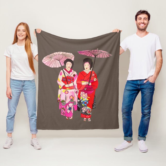 Watercolor Geisha with kimono art theme Japan Fleece Blanket (In Situ)